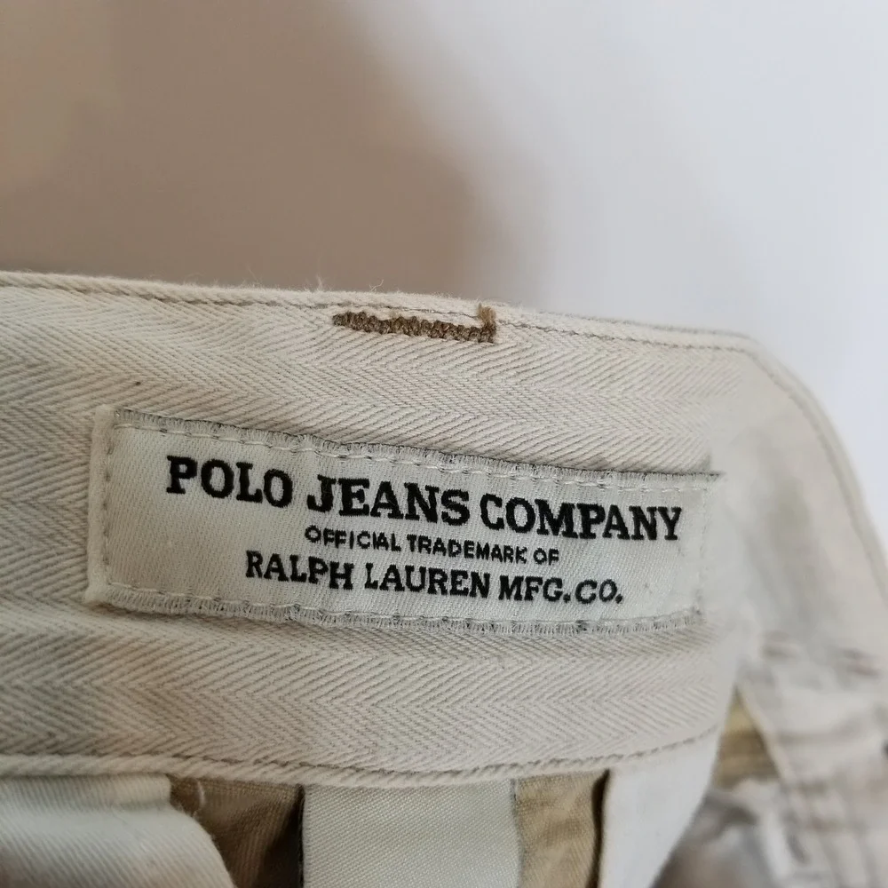 VTG Polo Ralph Lauren Men Cargo Wide Leg Pants Sz 32 x 32 Beige‎ Canvas Y2K